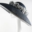 10422a Navy sinamay picture hat with silver roses