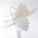 17731 White shallow brim sidesweep with swirls and feathers